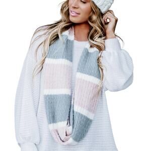 Stella Raes pink gray striped infinity scarf